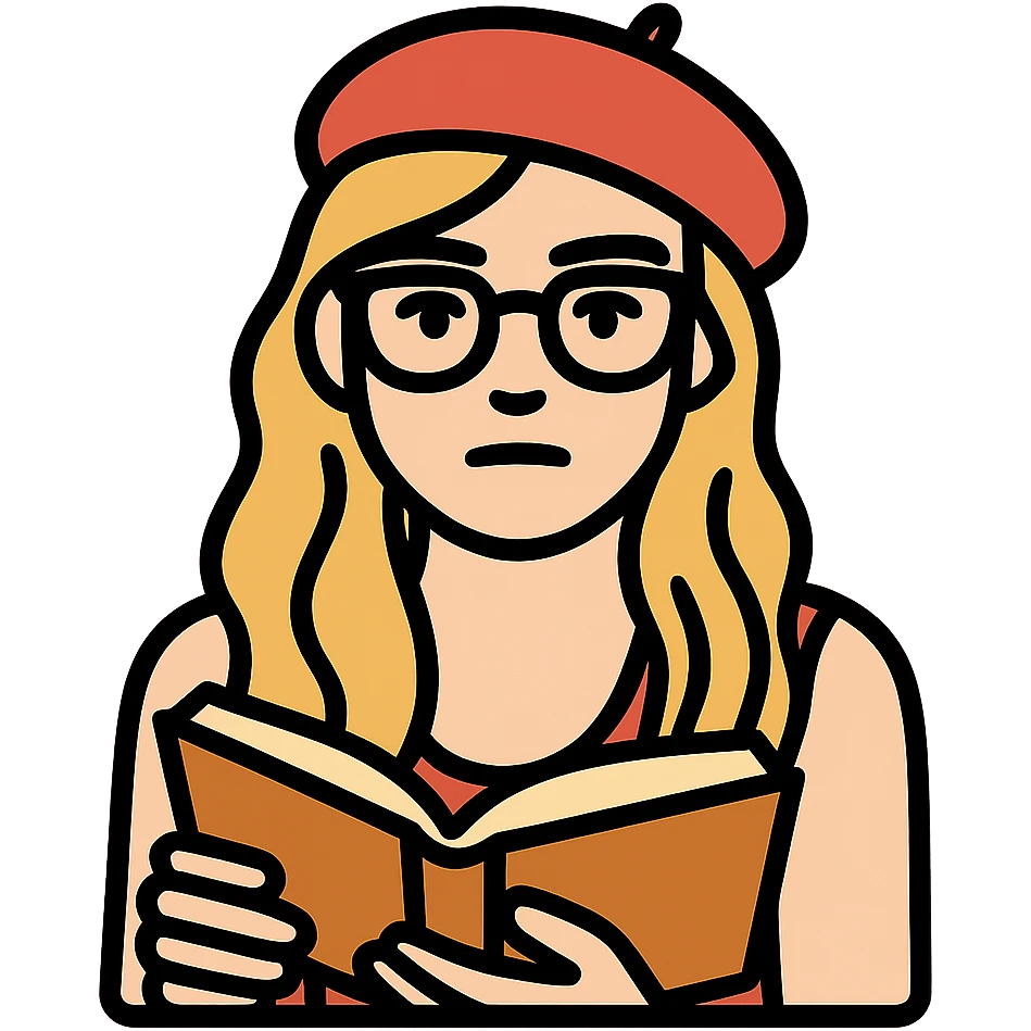 Add glasses and a beret to the heroine, maintaining a thoughtful look with a book. emoji