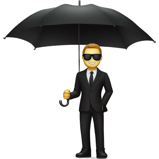 Mysterious guy with black sun glasses  and black suite with n black umbrella  emoji