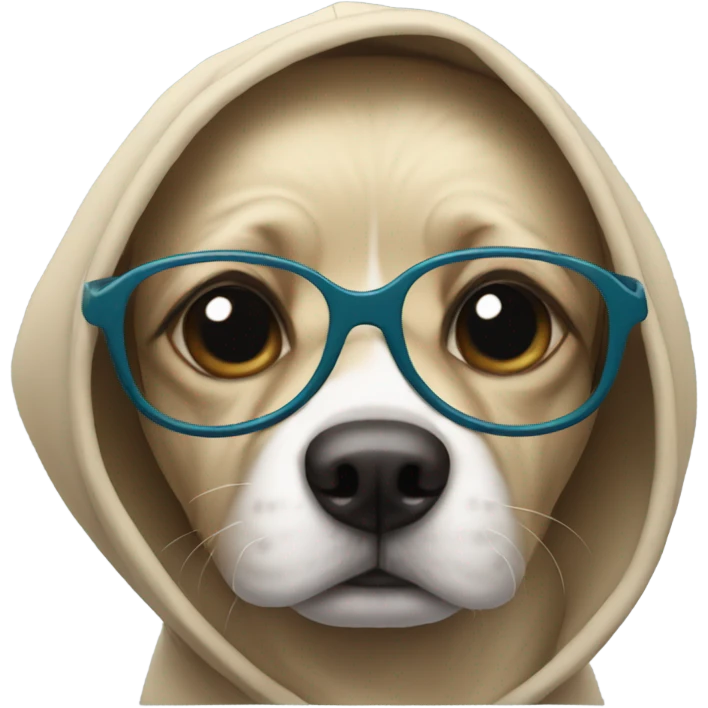 Dog wearing hoodie with glasses emoji