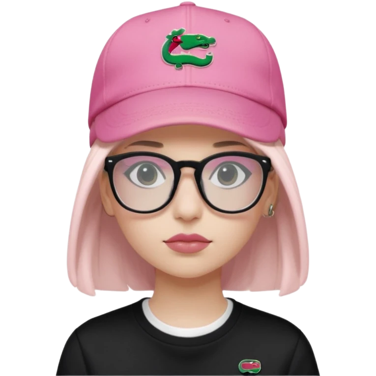 Adolescent Noir clair avec lunettes transparente rectangulaire et t shirt lacoste noir casquette gucci rose et expression neutre (uniquement buste) emoji