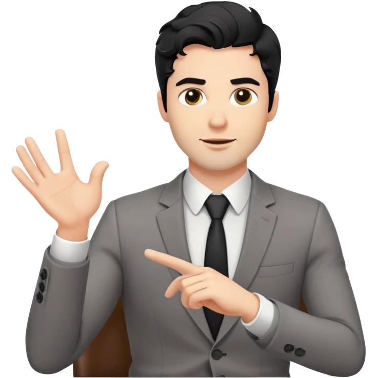 Professional 35-year-old man with black wavy hair, stubble, strong jawline, white skin tone, wearing smart casual business attire, sitting across from a young professional, providing one-on-one mentorship, gesturing with supportive and guiding expression emoji