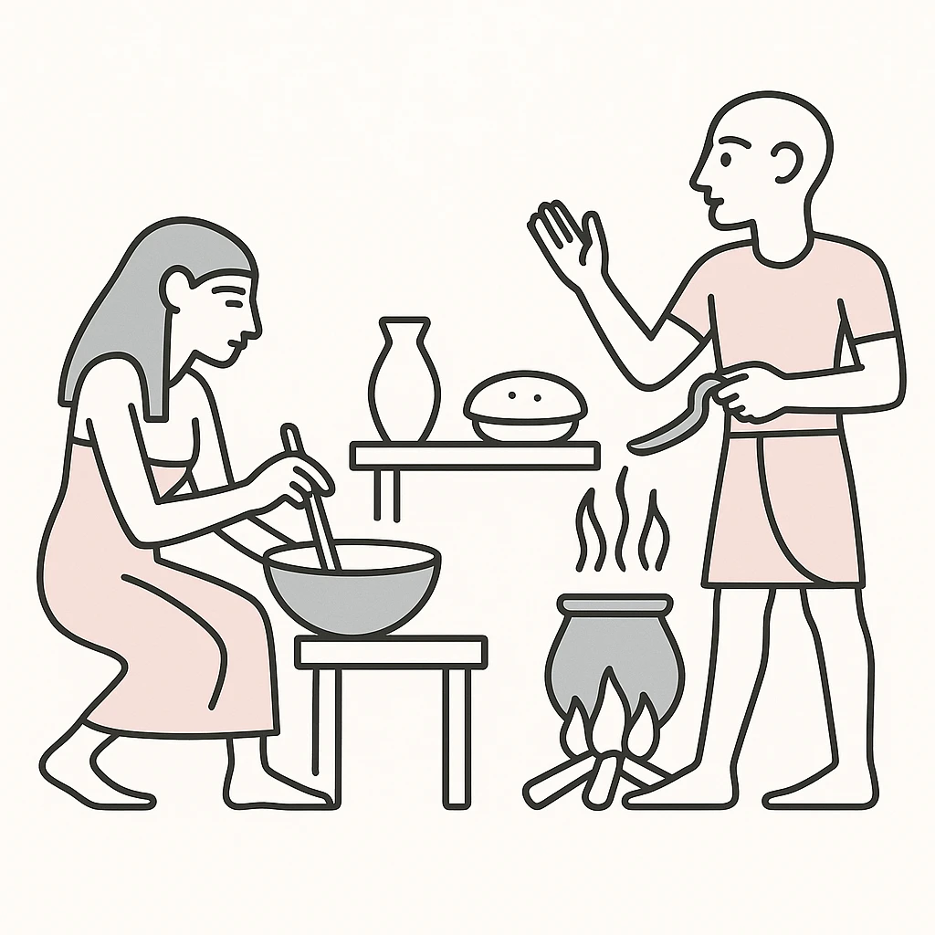 ancient Egyptian cooking scene in hieroglyphic style emoji
