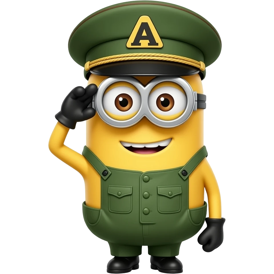 minion in army green general uniform saluting text aOT on hat emoji