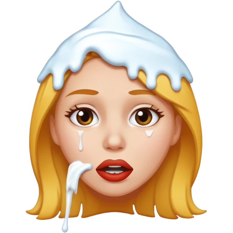 white icing dripping from a womans mouth emoji