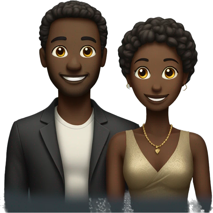 happy couple on dark background both African emoji