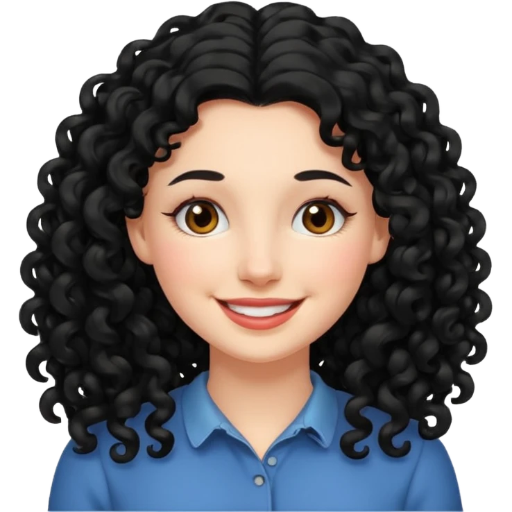 mujer blanca con cabello largo rizado negro sonriendo  emoji