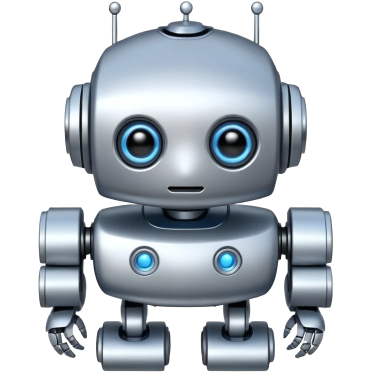 Mini robot, with blue eyes and elements, and silver emoji