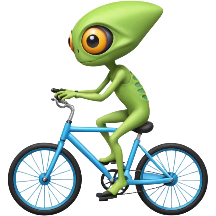 one-eyed alien riding a bicycle, large single eye, colorful skin, funny balance pose, cute sci-fi style, 3D cartoon, mobile game icon style, clean background, no text, no watermark
 emoji