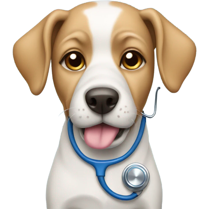 Dog wearing a broken blue stethoscope emoji