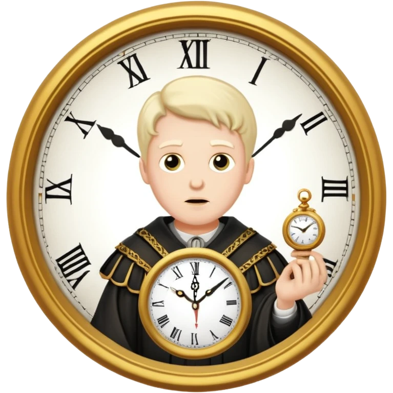 a 1600s judge with a hurried expression holding a clock that ticks VERY FAST  emoji