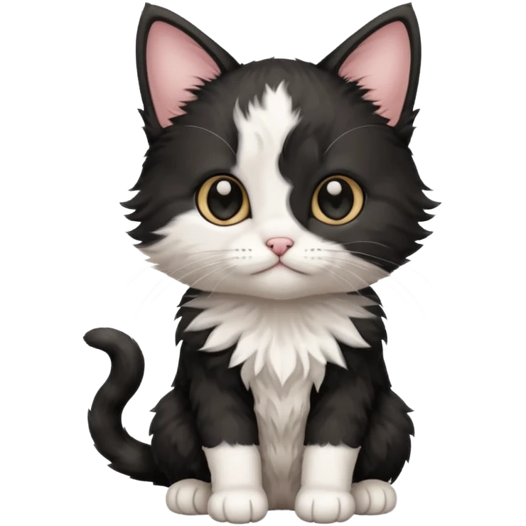 a sitting black and white and rad kitten emoji