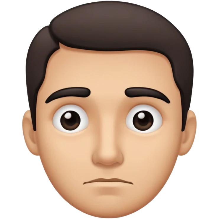 A cute, tired man with black eyes and eyebrows emoji