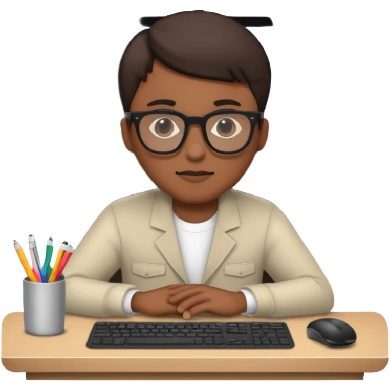A video editor sitting in front of his computer. emoji