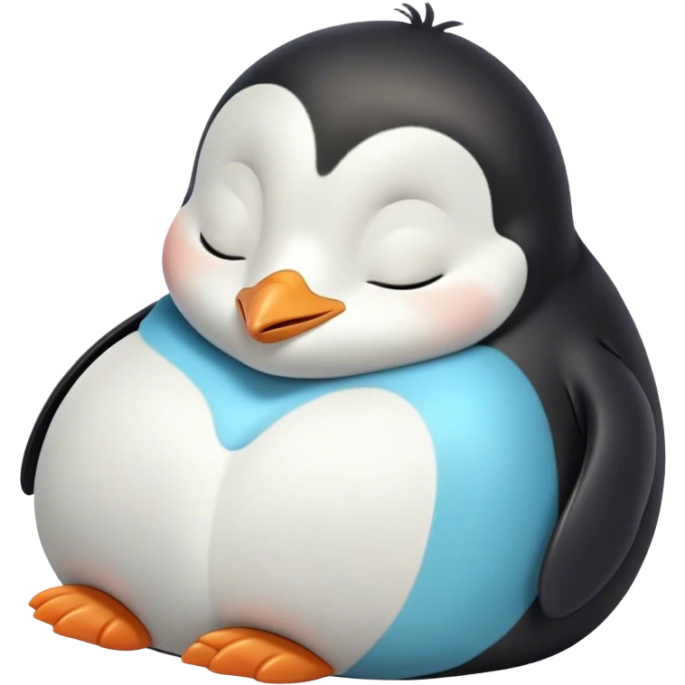 Meme-Worthy cute Sleeping Baby Penguin Portrait Emoji, Head resting peacefully with a contented smile, showcasing luxuriously soft down and a serene, slumbering gaze, Simplified yet hilariously adorable features, highly detailed, glowing with a soft, drowsy polar light, high shine, relaxed and utterly lovable, stylized with an air of playful laziness, bright and heartwarming, soft glowing outline, capturing the essence of a sleeping baby penguin that feels destined to become the next viral icon of adorable rest! emoji