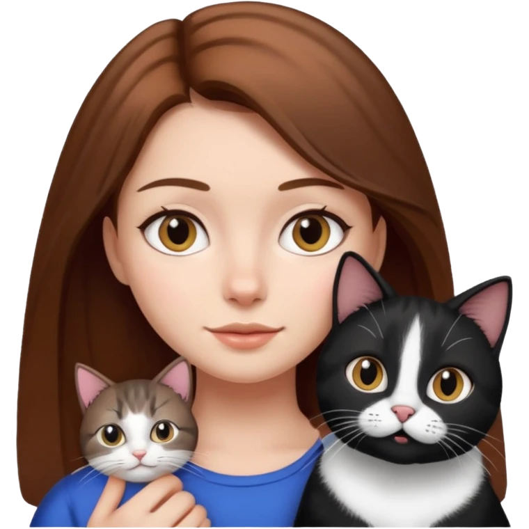 brown hair girl with black and white cat emoji