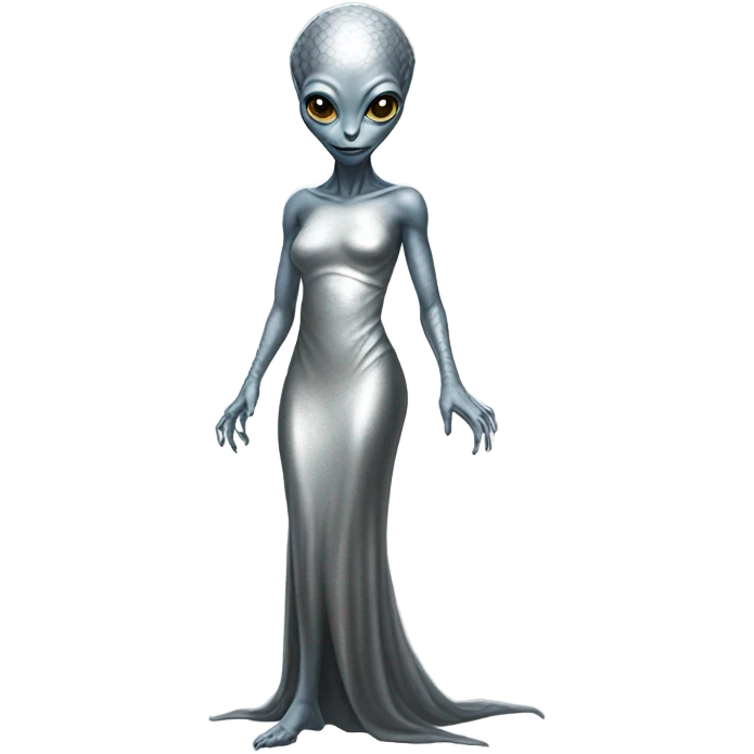 alien reptilian woman in silver dress full body emoji