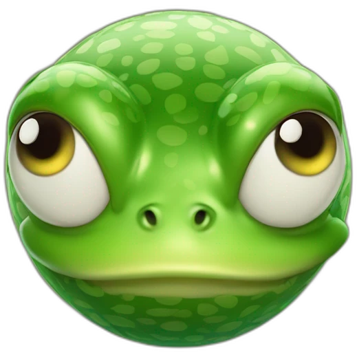 3d sphere with a cartoon frog skin texture with big courageous eyes emoji