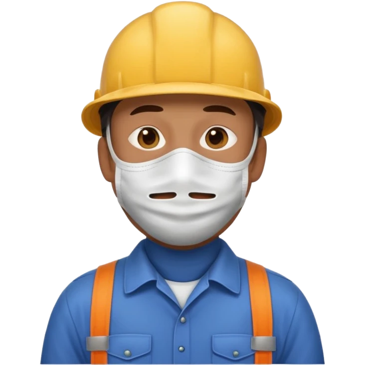 남자사람이 입에 뚫리지않은 마스크 쓰고있고, 작업복을 입고있는 이모지 emoji