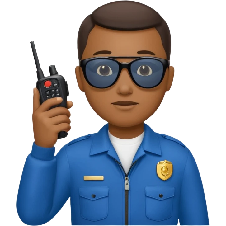 school security, blue cloth, sun glasses, holding walkie-talkie emoji