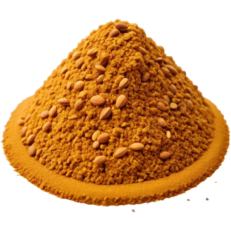 mound of cumin powder, fine and soft texture, warm golden-brown, a few scattered grains, dry and fresh, no clumps, no tools or faces, minimal 3D, optimized for emoji size emoji
