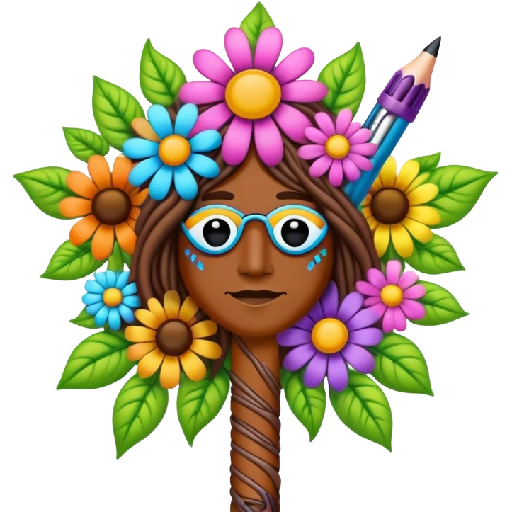 3D, psychedelic colored hippie style pen with flowers. Pen only  emoji