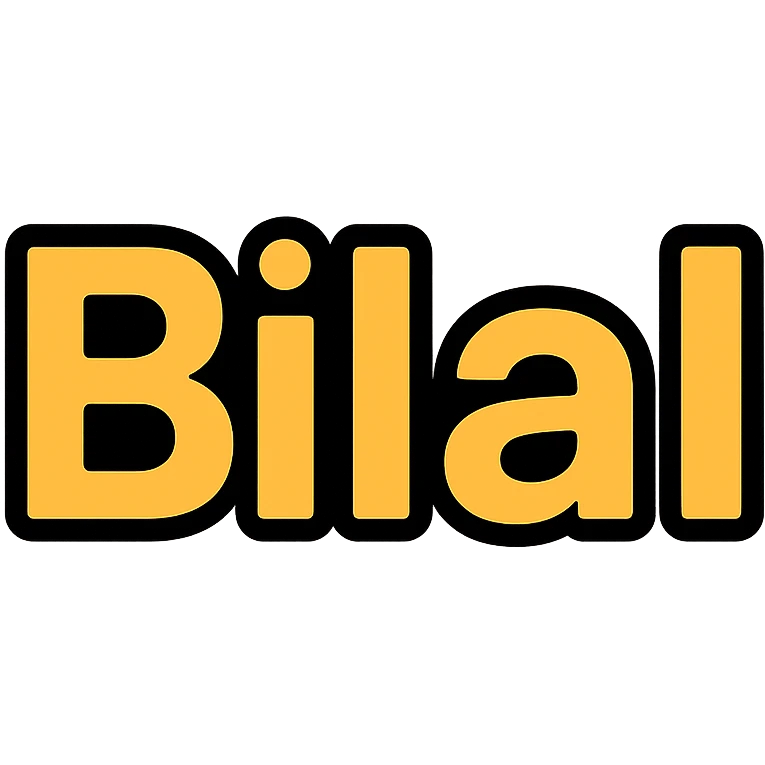 the name 'Bilal' in bold, clear, sans-serif font, Slack emoji style, transparent background emoji
