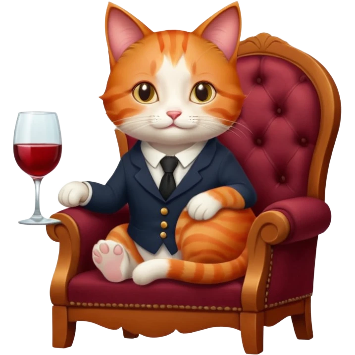 Redhead cat sitting on chair with the glass of wine  emoji
