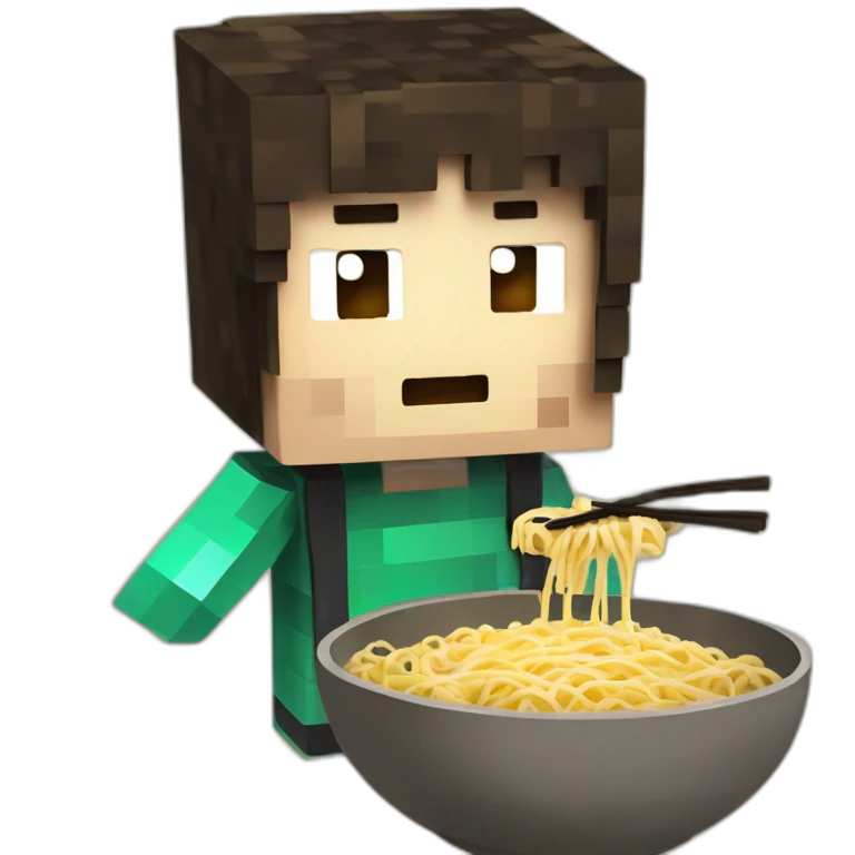 Personnage Minecraft qui mange des ramen emoji