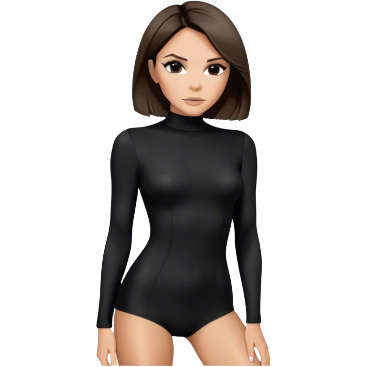 Victoria Beckham with light skin, short dark brown bob, black bodysuit wearing black heels emoji
