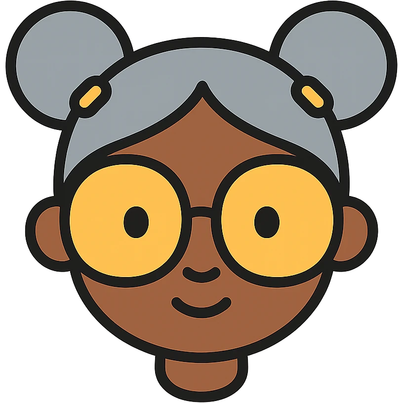 african american girl head with oversize glasses and gray hair in bunches, color outline icon emoji