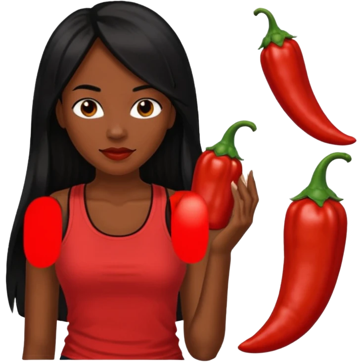 Rozonda Chilli Thomas medium dark skin long black straight hair, red tank top emoji