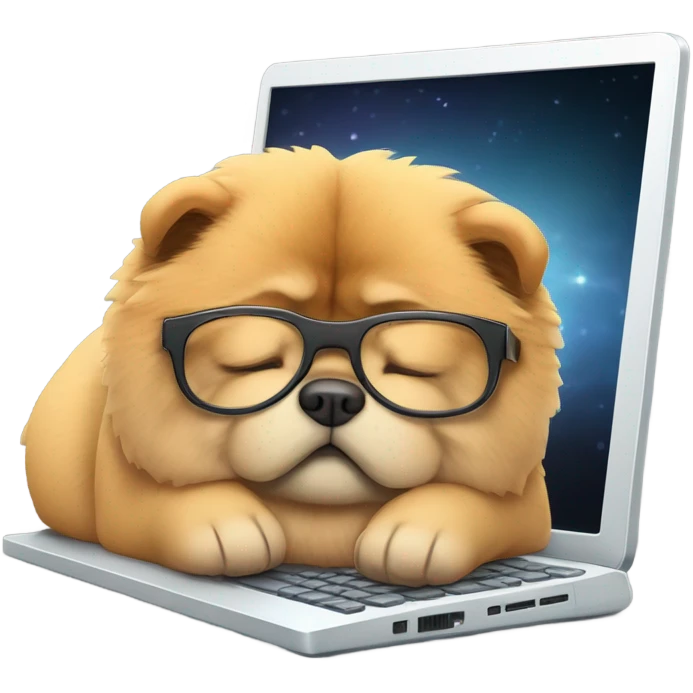 chow chow with glasses sleeping on computer emoji