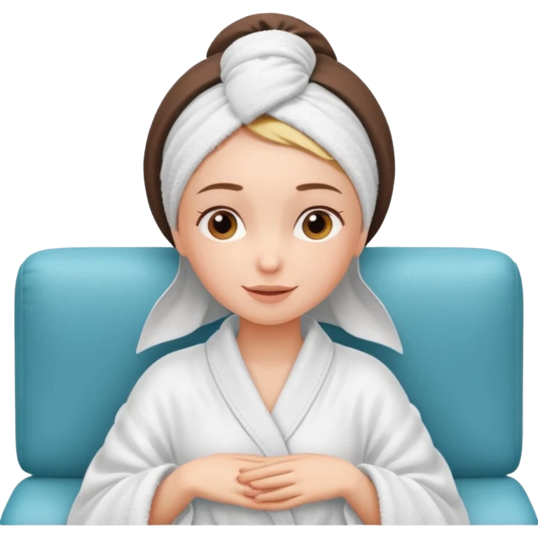 spa A contented and relaxed girl with a towel on her head in a white robe lies on a couch. The icon displays the couch and the girl in full three-quarter view. emoji