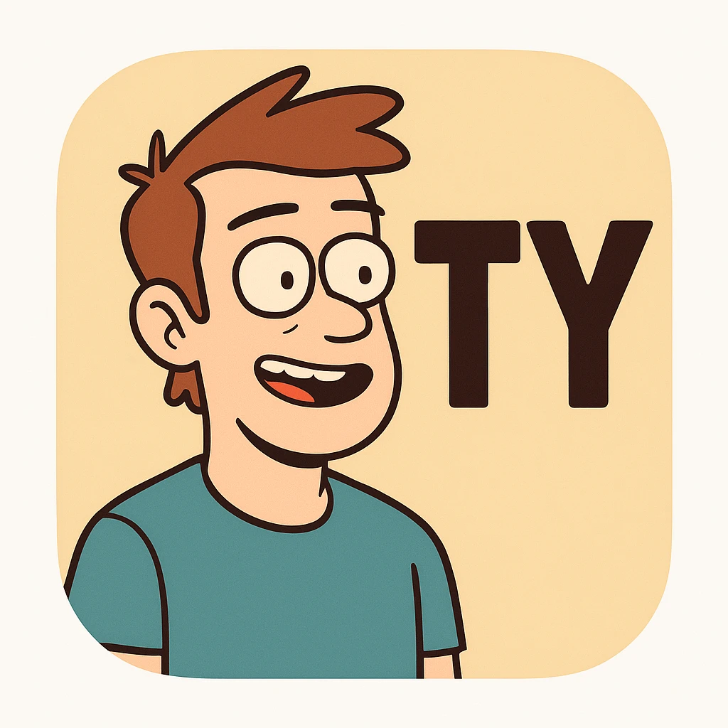 iOS app icon with the letters TY, modern, minimal, rounded corners, flat color background, no gradients, suitable for iPhone home screen emoji