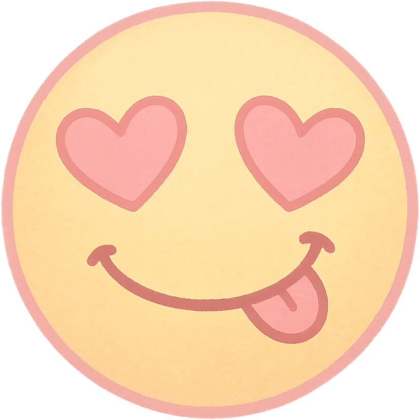 cute emoji, heart eyes, playful grin, pastel pink and yellow, no background emoji