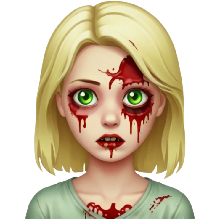 faça um emoji de um zumbi, uma menina loira com olho verdes, sangue emoji