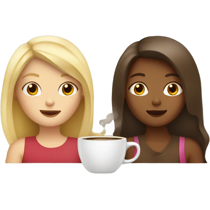 Blond girl and brown girl drinking coffee  emoji