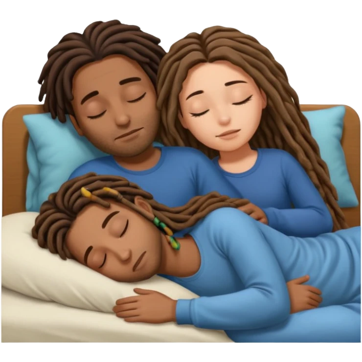 couple sleeping the male is brown skin with dreads and the female is hispanic with fair skin with long straight brunette hair emoji