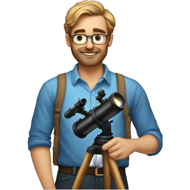 astronomer with a telescope and his shirt titled as "ASTRONOMERS CLUB" emoji