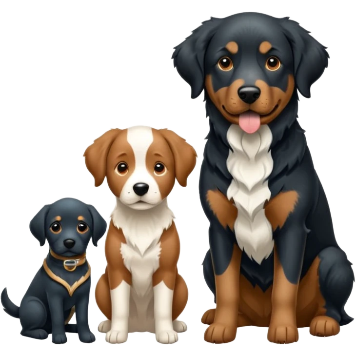 Un chien de chasse, épagneul breton, avec un labrador noir, et un berger Australien bleu merle. emoji