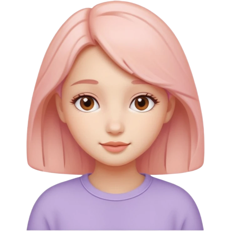 Create a cohesive set of 8 emoji-style icons that represent a kind-hearted, very lovable girl (head-and-shoulders). Requirements: soft, rounded shapes and friendly proportions; warm pastel color palette (peach skin undertone options, blush pink, warm lavender accents);  emoji