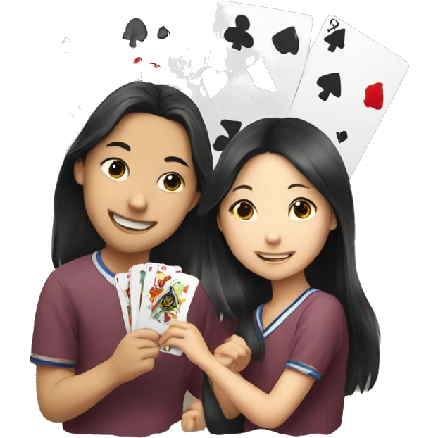 asian girls and boy playing card emoji