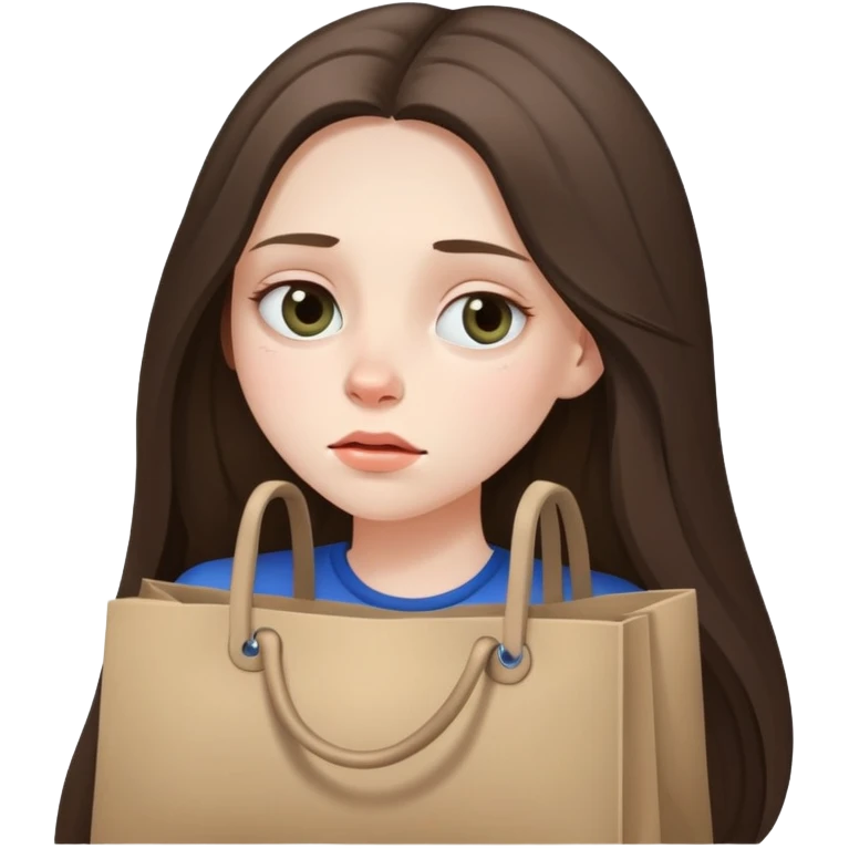 beautiful pale brunette girl with long hair tired with bags under eyes emoji