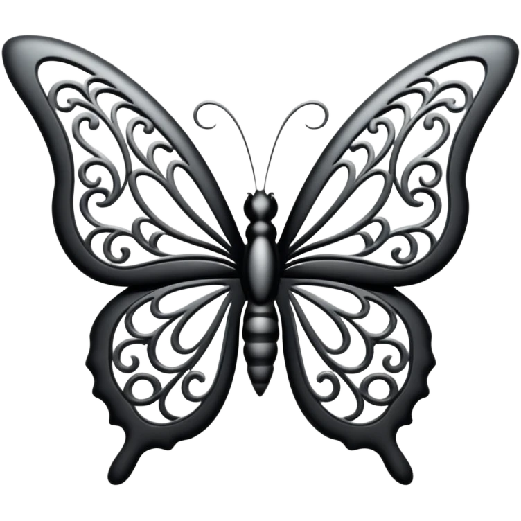 Black and silver filigree butterfly divider, 3D, extremely detailed design emoji