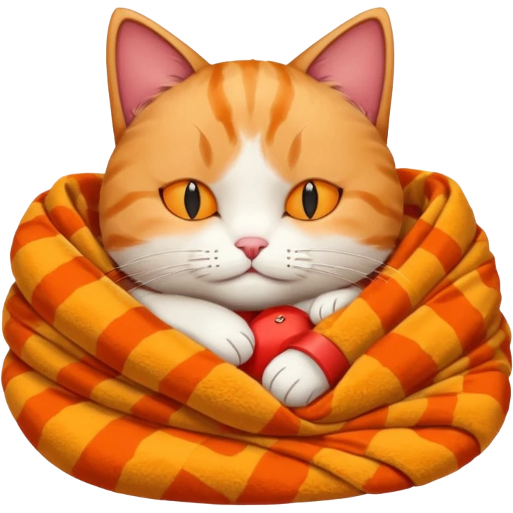 A sleepy cat patient wrapped in a warm blanket, holding a tiny hot pack.
 emoji