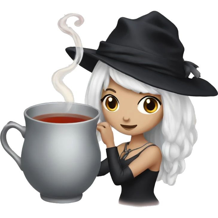 white witch black hair tea emoji