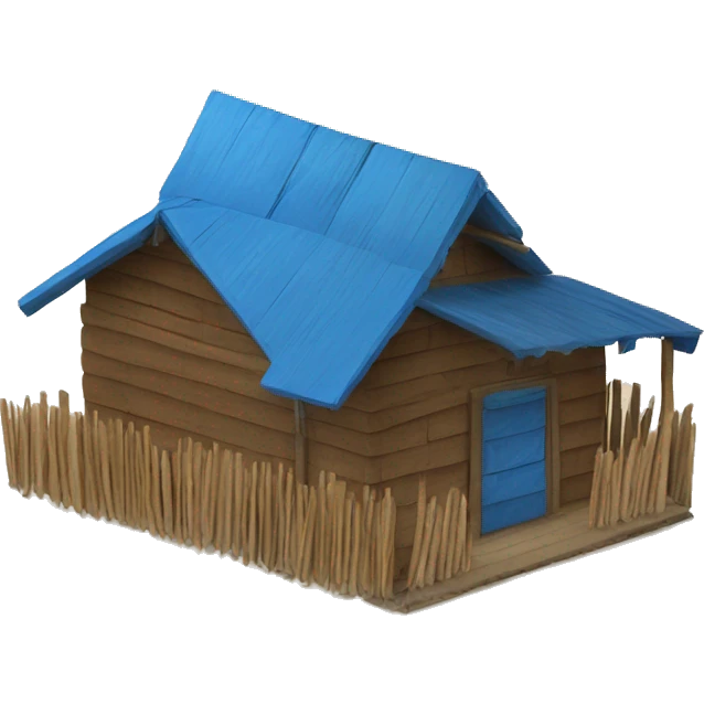 Ranch made of blue painted wood and a roof made of dried palm leaves emoji