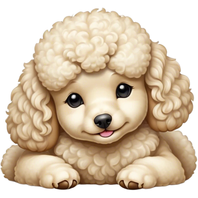 Meme-Worthy Cute Sleeping Cream Poodle Portrait Emoji, Head resting peacefully with a contented smile, showcasing a delightfully elegant build and a luxuriously soft, curly cream Fur, eyes shut in a serene nap, Simplified yet hilariously adorable features, highly detailed, glowing with a soft, drowsy light, high shine, relaxed and utterly lovable, stylized with an air of playful laziness, bright and heartwarming, soft glowing outline, capturing the essence of a comically sleepy companion, so meme-worthy it feels like it could instantly become the next viral sensation of adorable slumber! emoji