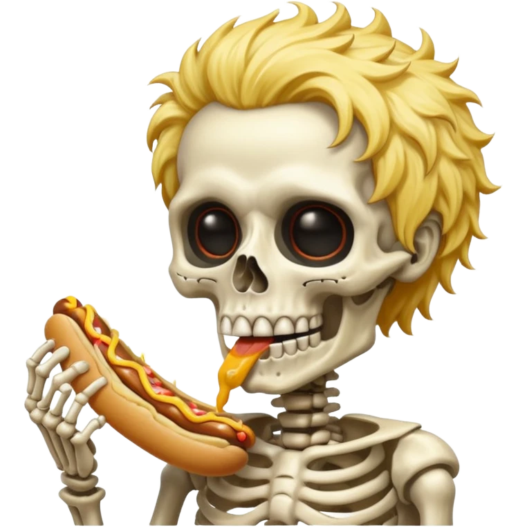 skeleton funky hair eating a hot dog emoji