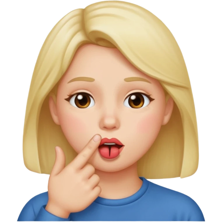 Finger in mouth blushing emoji